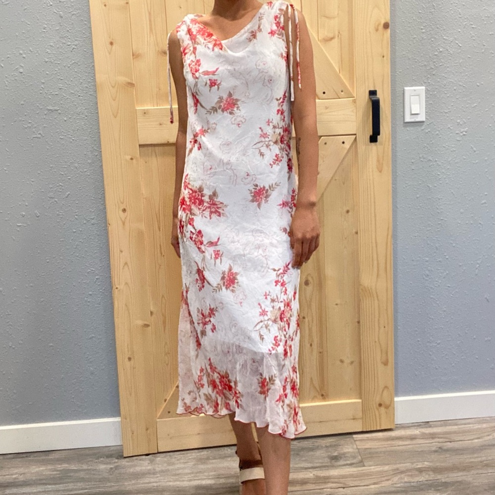 Floral White and Red Women's Dress